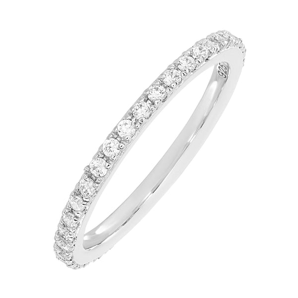 A thin Silver Stacking Ring, embellished in small circular White cubic zirconia stones.