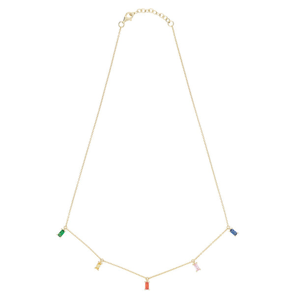 Gold Rainbow Emerald Cut Necklace - Sale