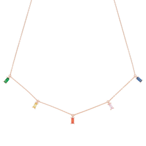 Rose Gold Rainbow Emerald Cut Necklace - Sale
