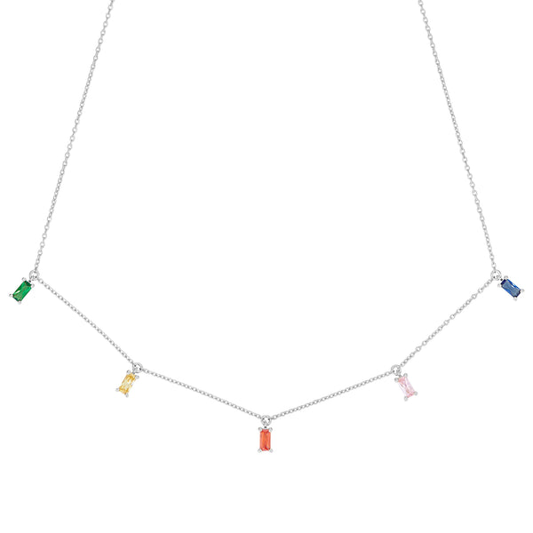 Silver Rainbow Emerald Cut Necklace - Sale