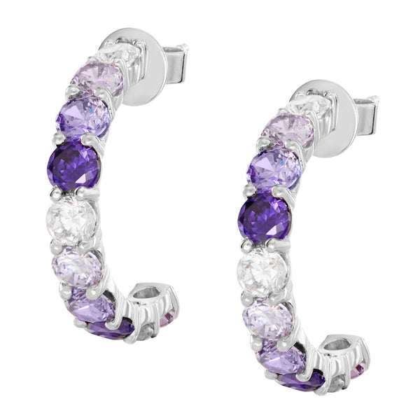 Silver Small Ombre Hoops with Purple Stones - Sale