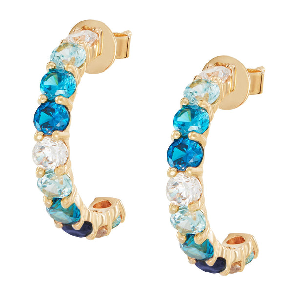 Gold Small Ombre Hoops with Blue Stones - Sale