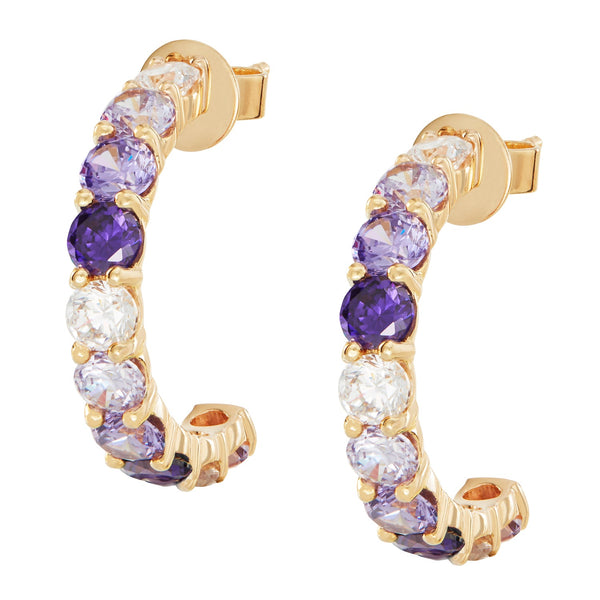 Gold Small Ombre Hoops with Purple Stones - Sale
