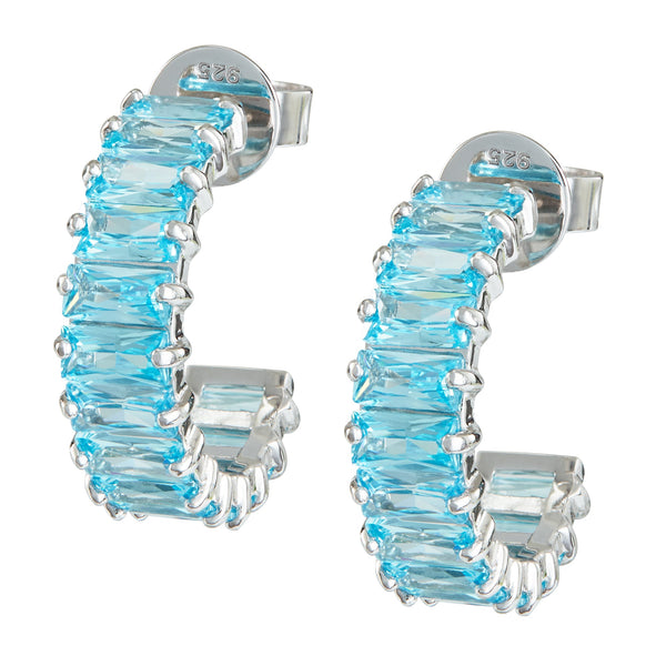 Silver Emerald Cut Hoops with Turquoise Stones - Sale