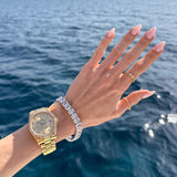 Silver Emerald Cut Tennis Bracelet with White Stones
