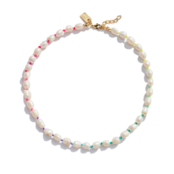 Freshwater Pearl and Neon Rainbow Thread Necklace