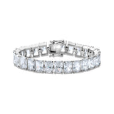 Silver Emerald Cut Tennis Bracelet with White Stones