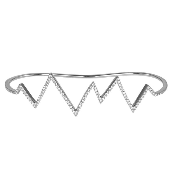 Silver Heartbeat Hand Cuff with White Stones - Sale