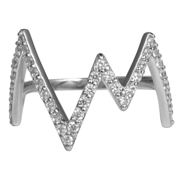 Silver Heartbeat Ring with White Stones - Sale