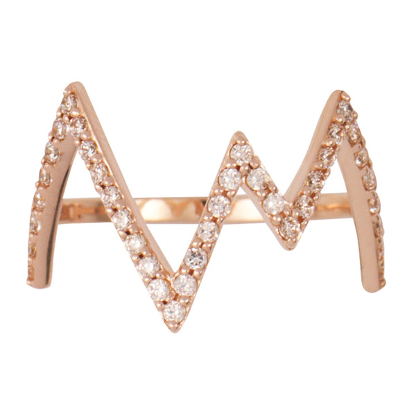 Rose Gold Heartbeat Ring with Champagne Stones - Sale