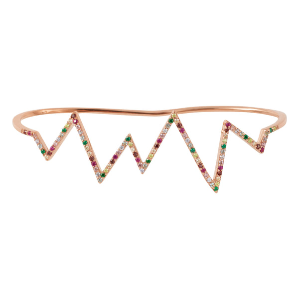 Rose Gold Heartbeat Hand Cuff with Rainbow Stones - Sale