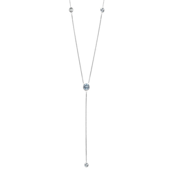 Silver Deep V Necklace with Aqua Stones - Sale