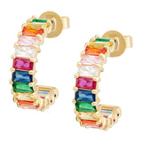 Gold Rainbow Emerald Cut Hoops