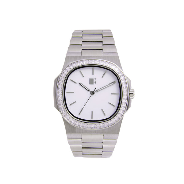 Stainless Steel White Stone Bezel Watch - Sale