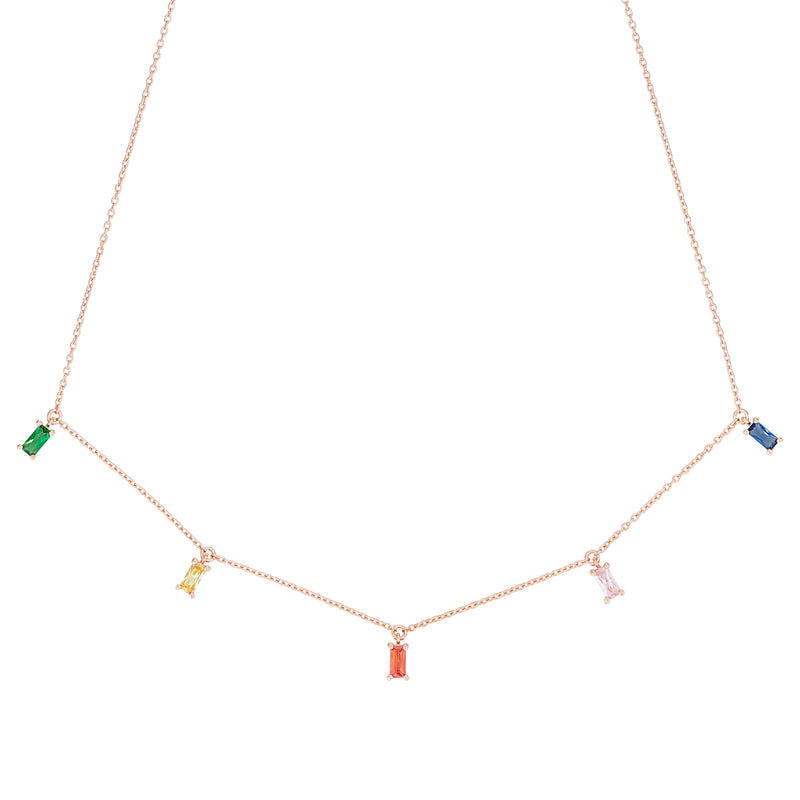 Rose Gold Rainbow Emerald Cut Necklace - Sale