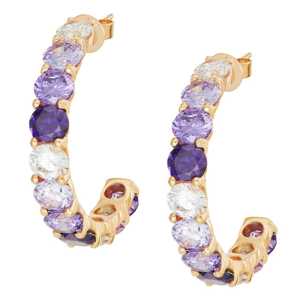 Gold Large Ombre Hoops with Purple Stones - Sale