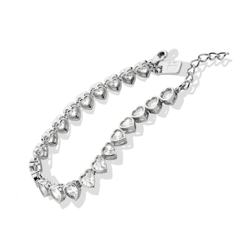 Silver Heart Tennis Bracelet with White Stones