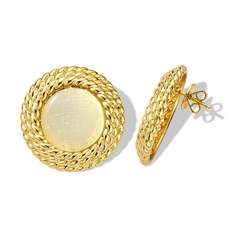 Gold Chain Frame Round Stone Studs