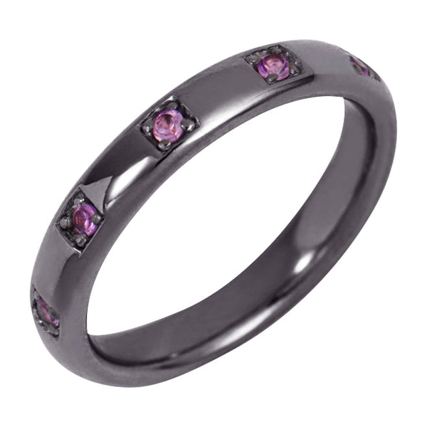 Black Rhodium Single Band Ring with Pink Stones - Sale