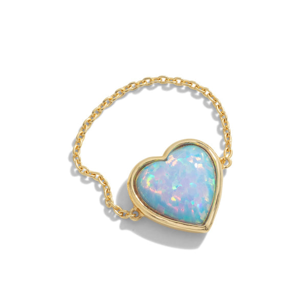 Blue Opal Heart Chain Ring - Sale