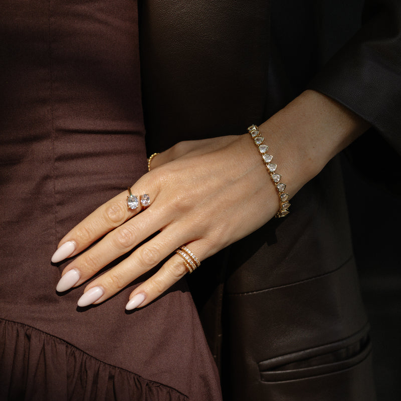 Gold Heart Tennis Bracelet with White Stones