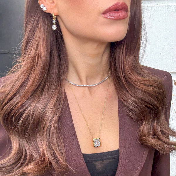 Emerald Cut Molten Frame Necklace