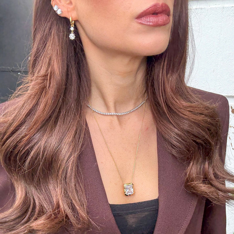 Emerald Cut Molten Frame Necklace