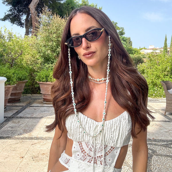 Freshwater Pearl And Turquoise Evil Eye Sunglasses Chain