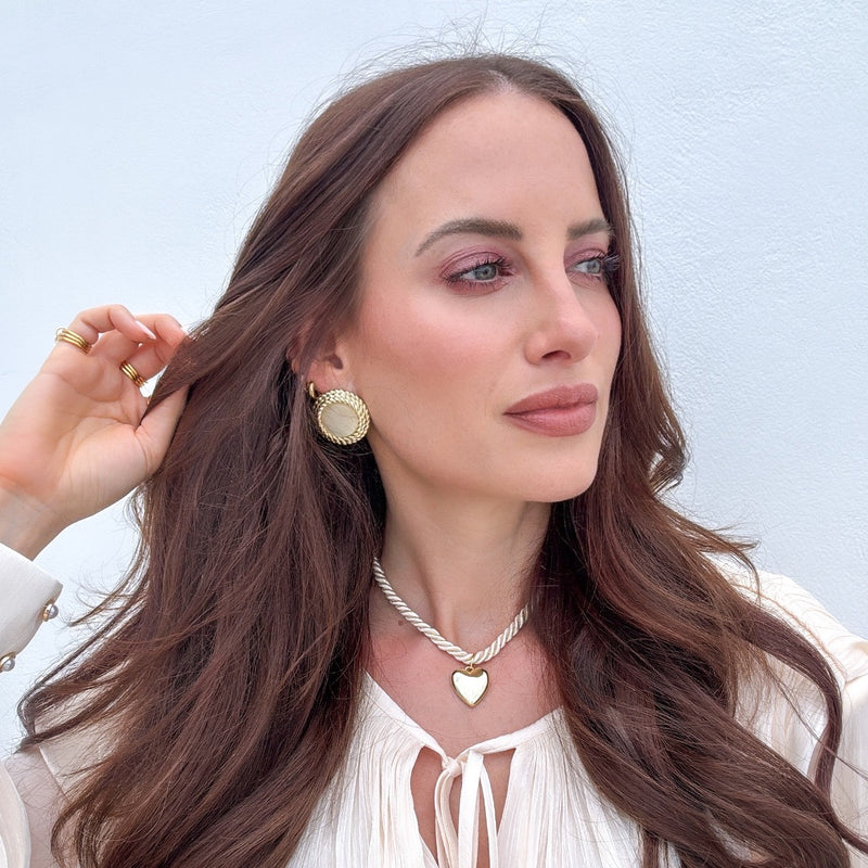 Gold Chain Frame Round Stone Studs