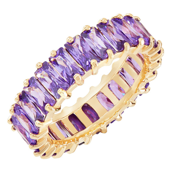 Gold Emerald Cut Ring with Purple Stones - Sale
