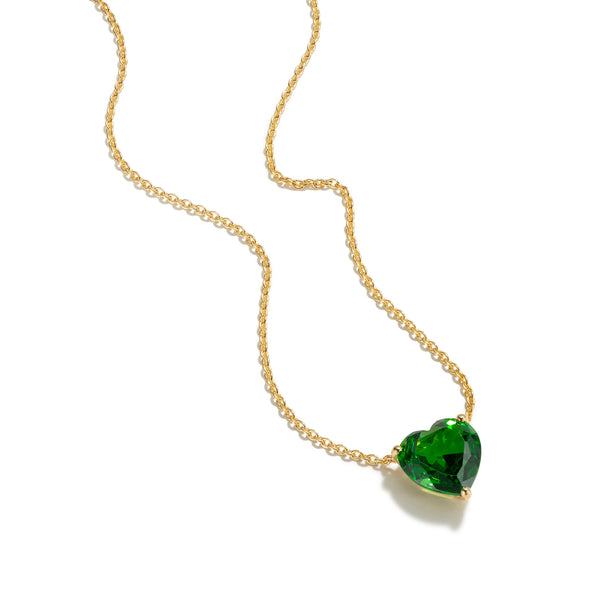 Gold Green Heart Stone Necklace