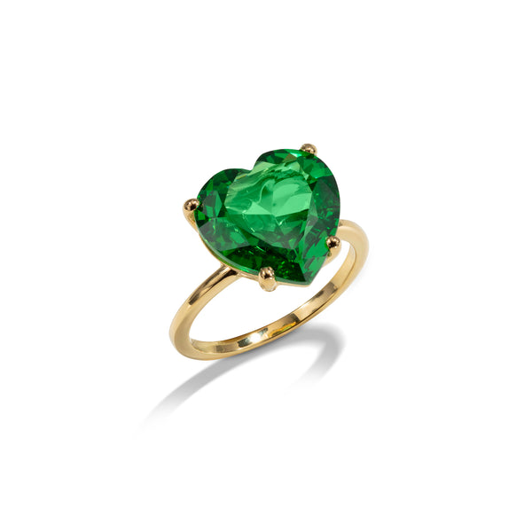 Gold Green Heart Stone Ring