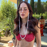 Freshwater Pearl and Red Mushroom Sunglasses Chain