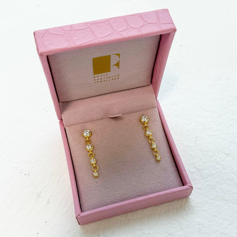 Gold Round Stone Chain Earrings