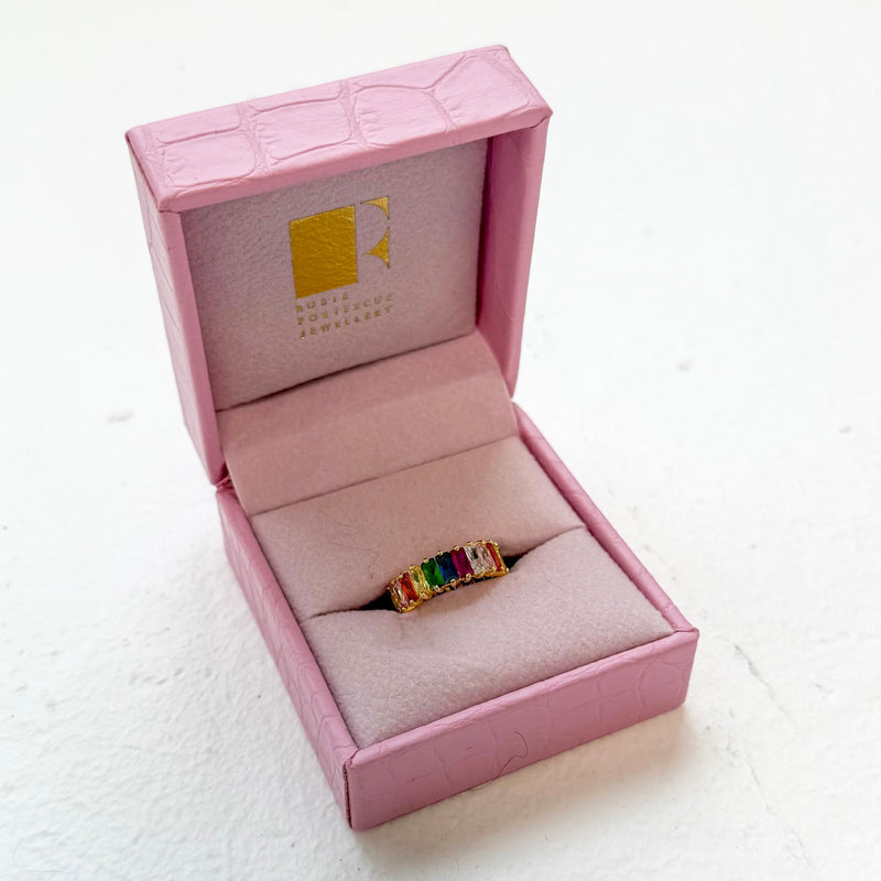 Gold Emerald Cut Rainbow Ring