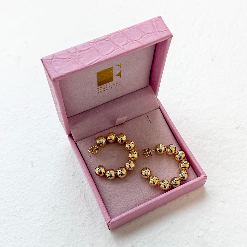 statement gold hoop earrings with jewellery box