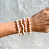 Freshwater Pearl and Neon Rainbow Thread Bracelet - Pink/Orange