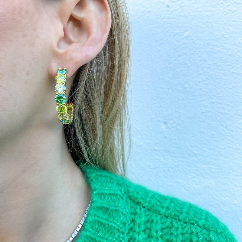 Gold Large Ombre Hoops with Green Stones - Sale