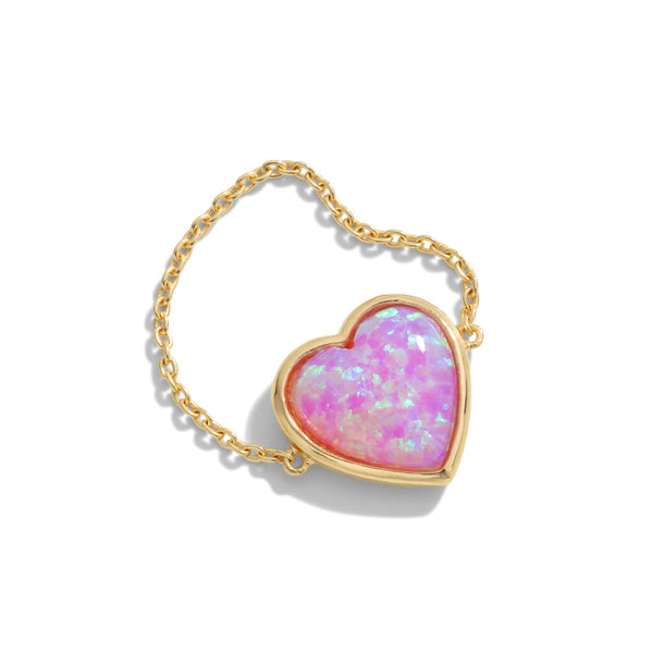 Pink Opal Heart Chain Ring - Sale