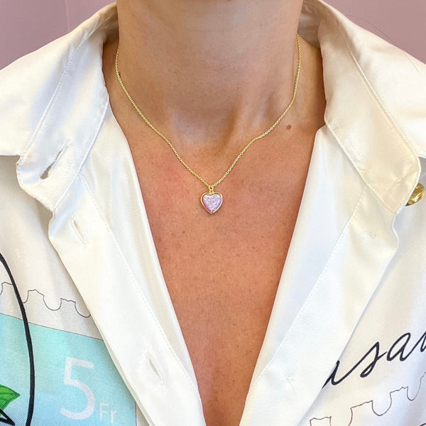 Pink Opal Heart Necklace - Sale