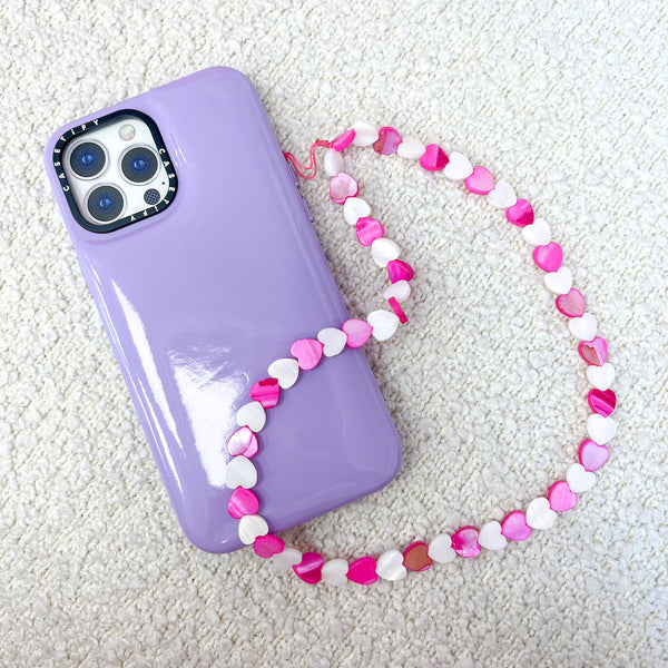 Pink and White Shell Hearts Phone Charm