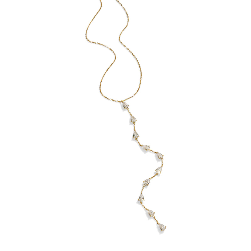 Gold Pear Stone Lariat Necklace