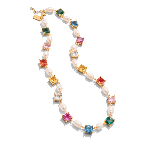Freshwater Pearl and Rainbow Stone Necklace