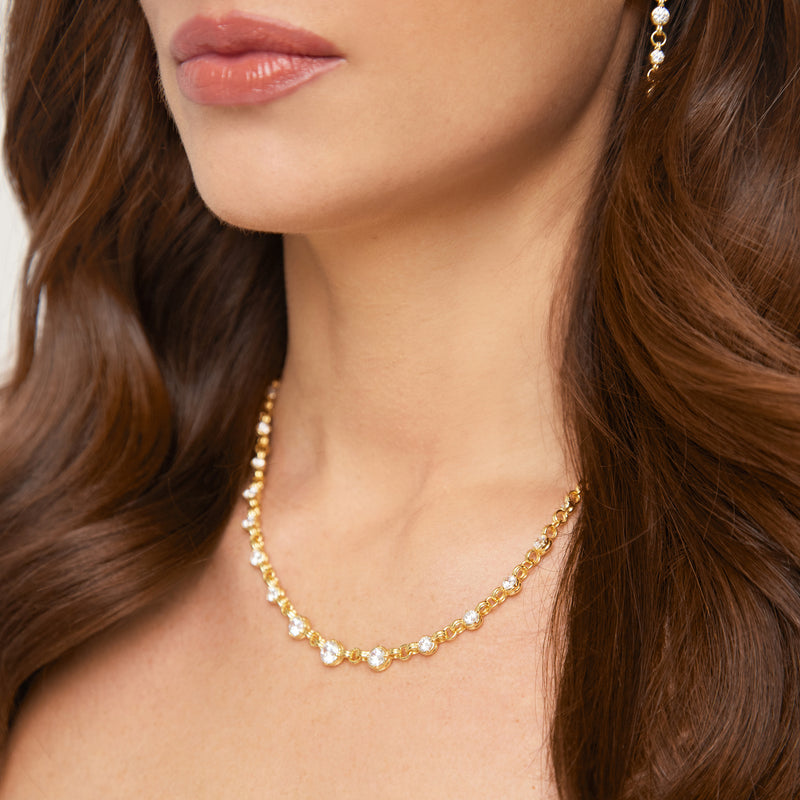 Gold Round Stone Chain Necklace