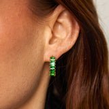 Gold Emerald Cut Hoops with Green Stones