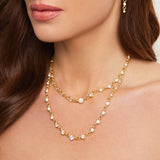 Gold Round Stone Chain Necklace