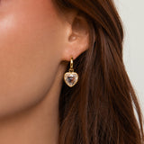 Gold Heart Stone Charm Hoops