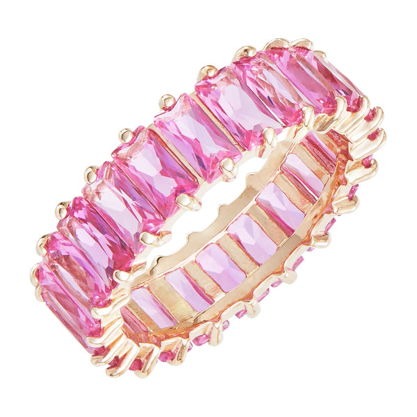 Rose Gold Emerald Cut Ring with Pink Stones - Sale