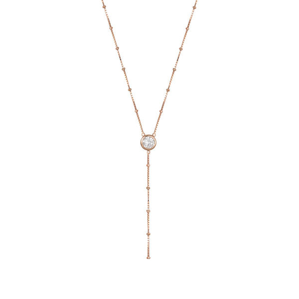 Rose Gold Dot Chain Necklace with White Stones - Sale