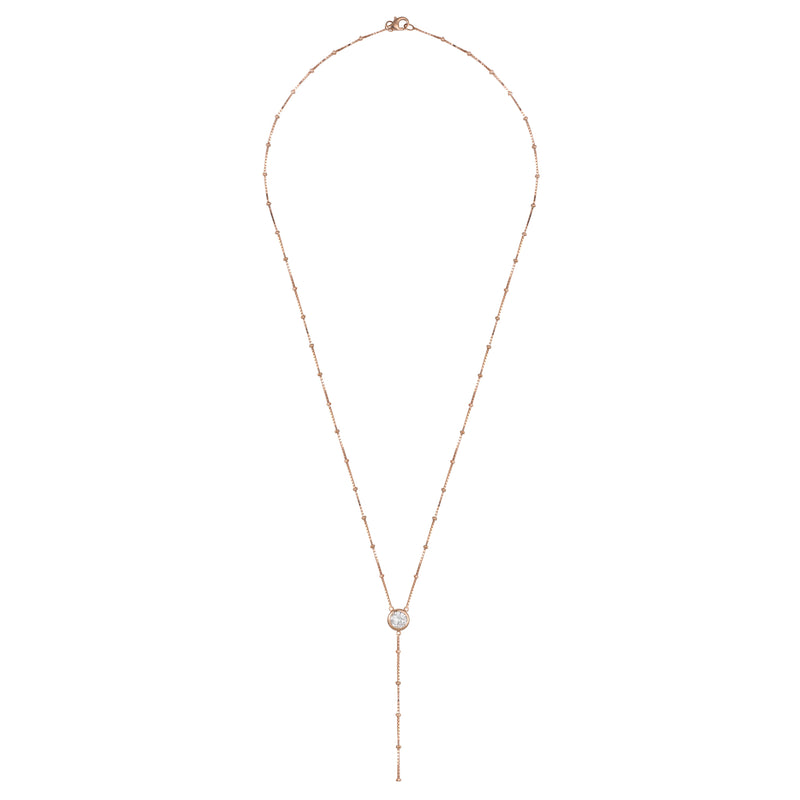 Rose Gold Dot Chain Necklace with White Stones - Sale